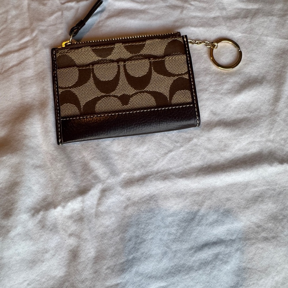 Vintage Coach Brown and Tan Card Holder with Key Ring